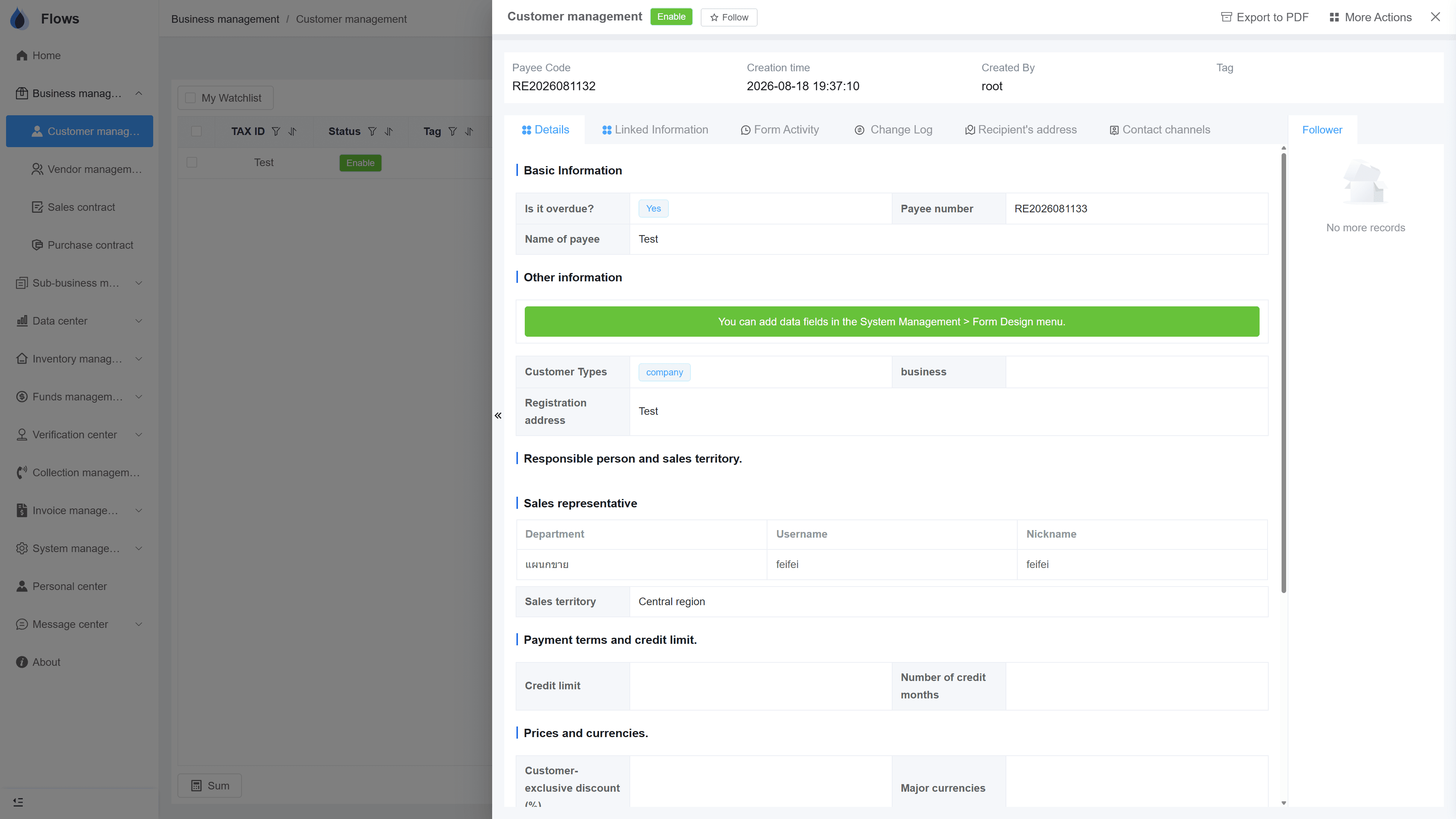 A customer record