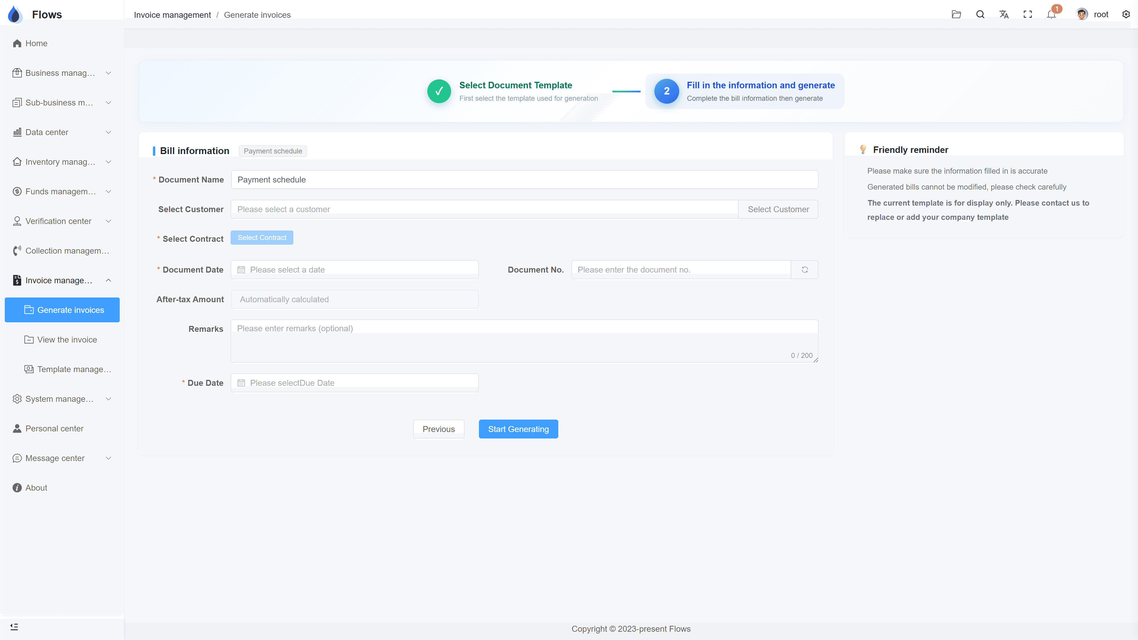 Creating a billing note