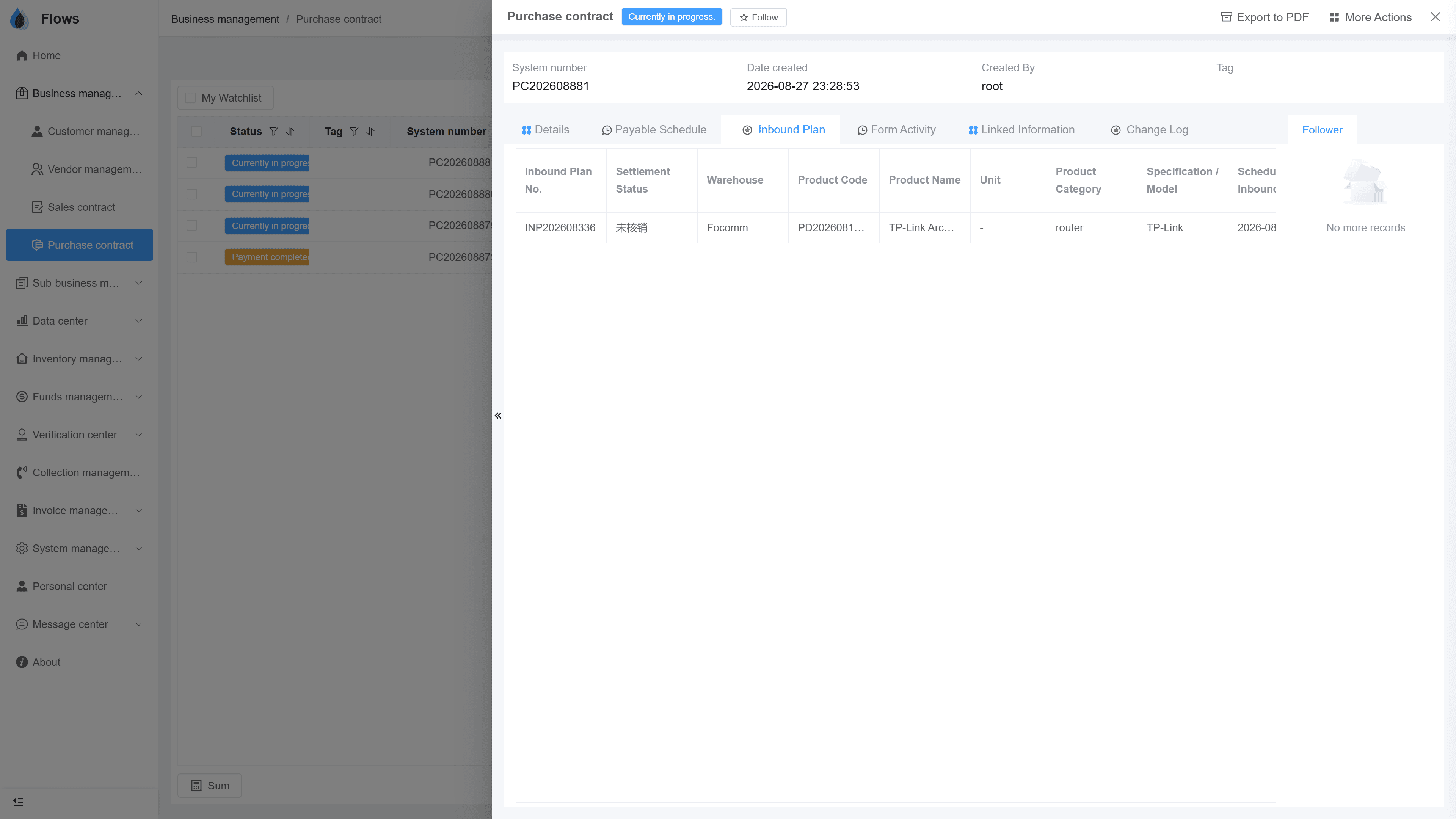 Purchase contract with receiving plan