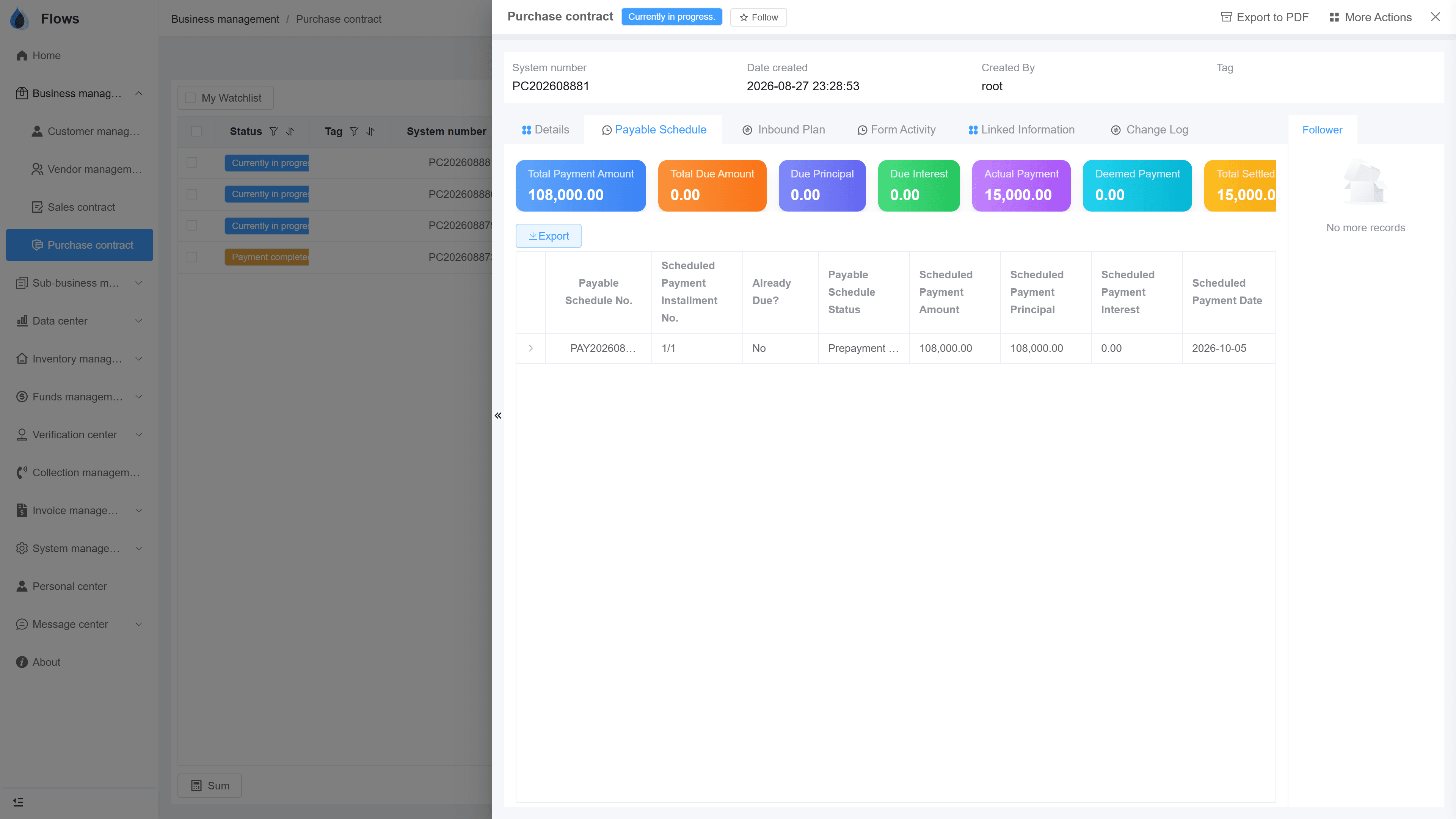 Payment plan with supplier account
