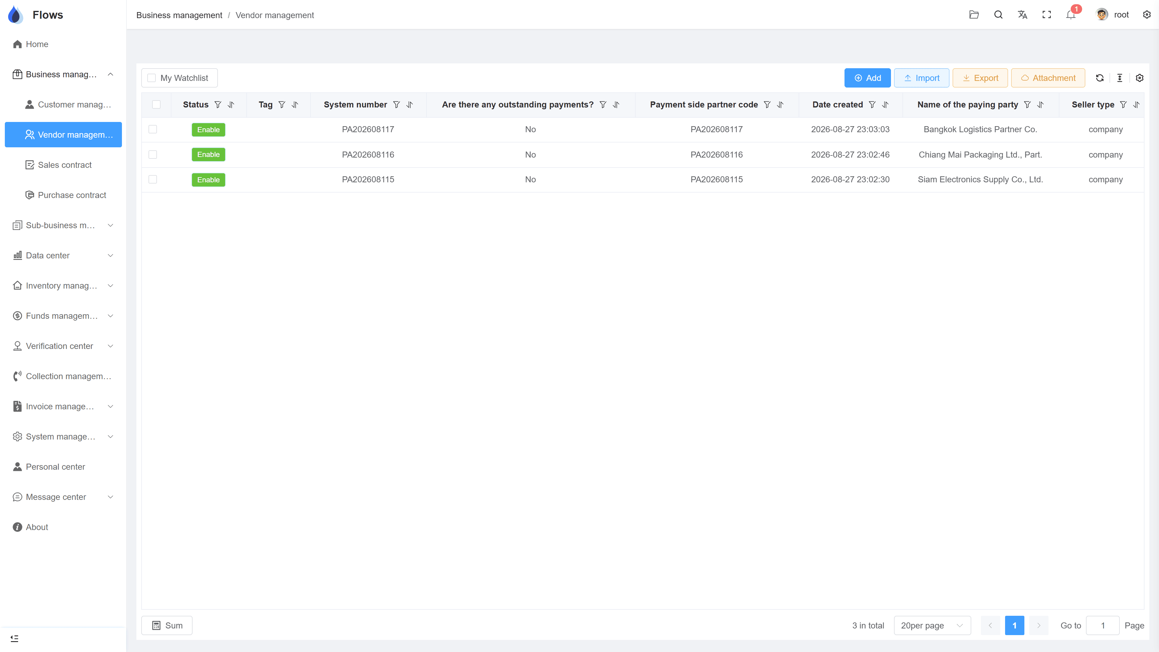 Supplier list with open payables