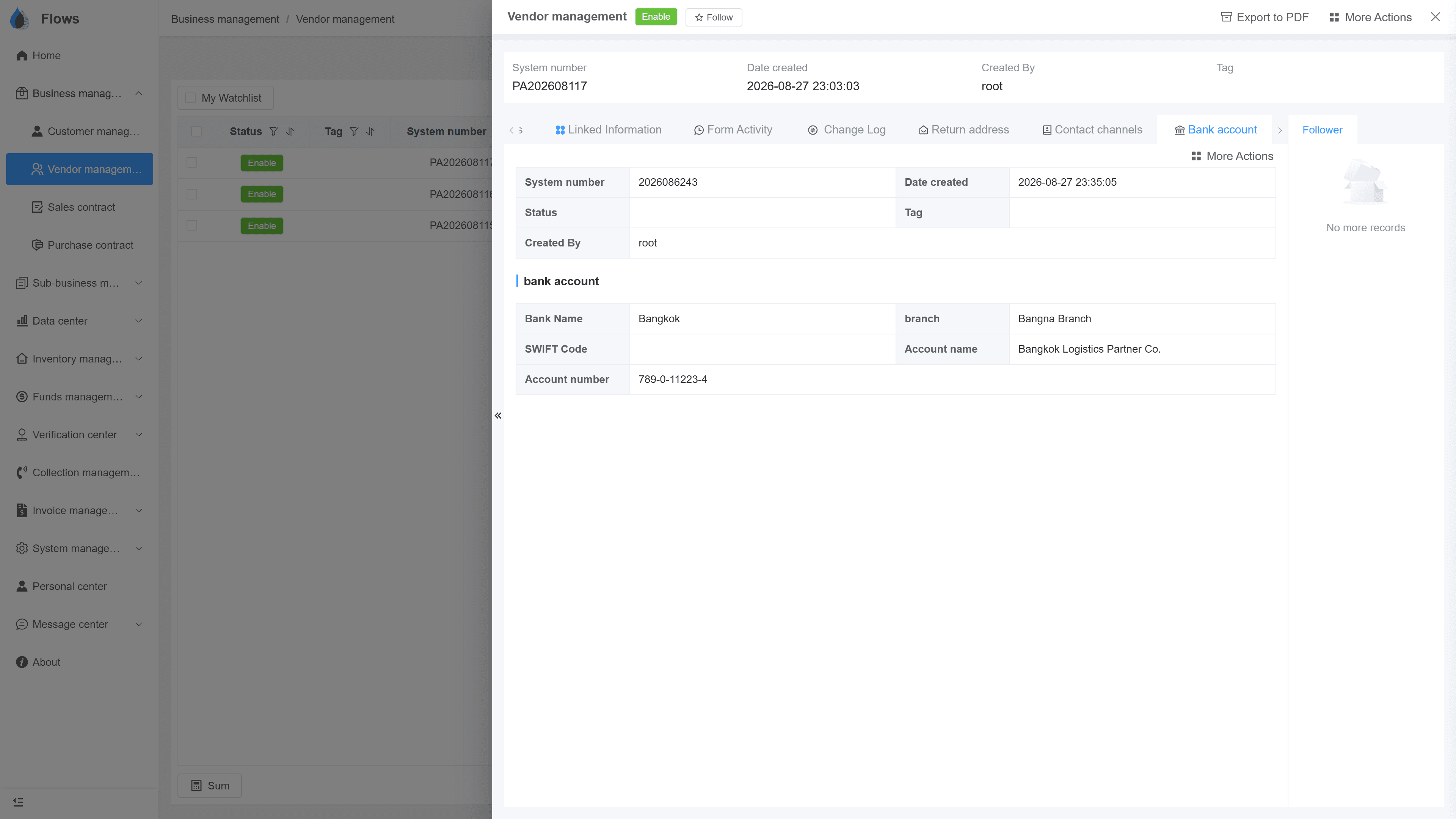 Supplier bank accounts