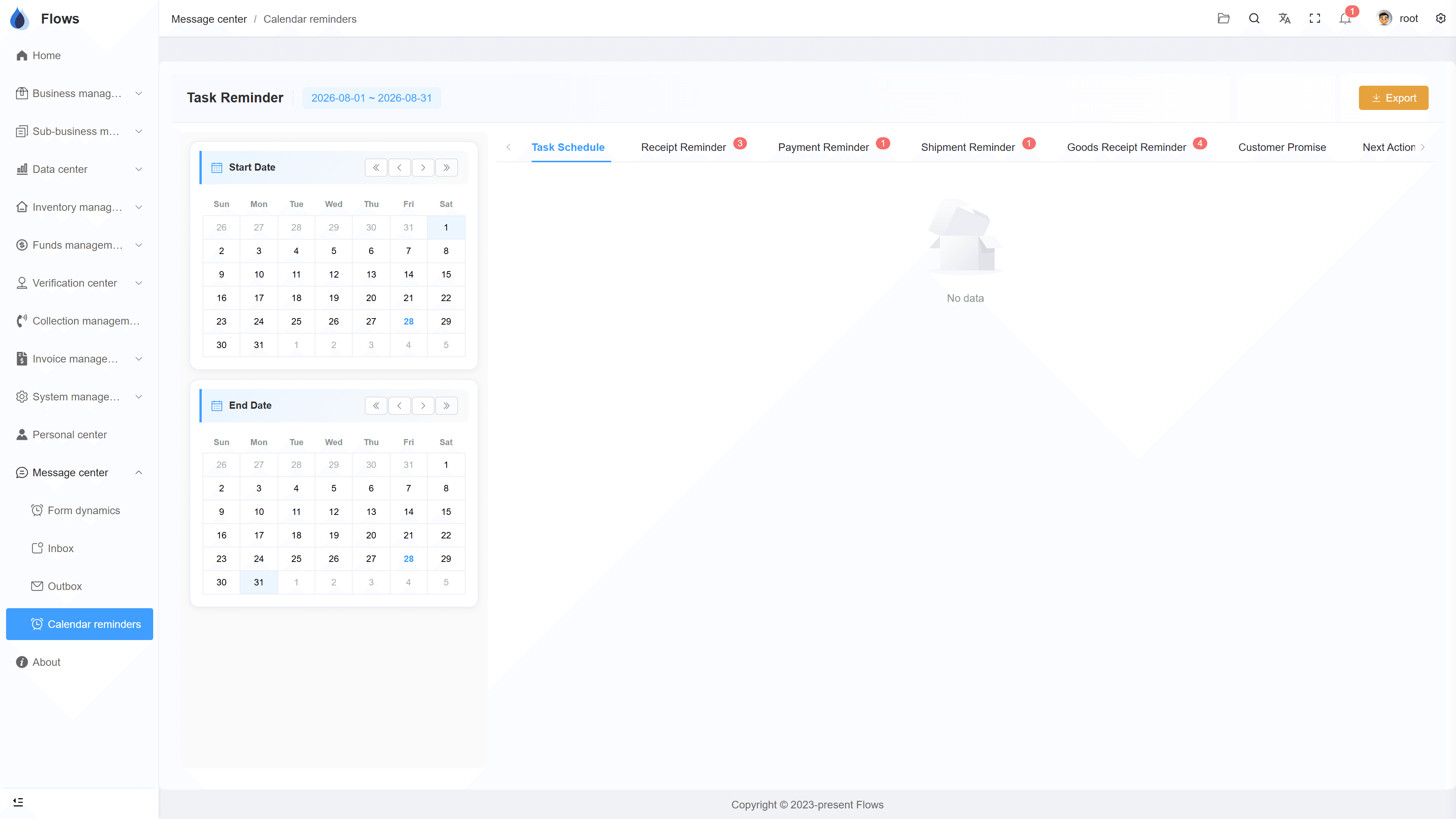 The calendar view