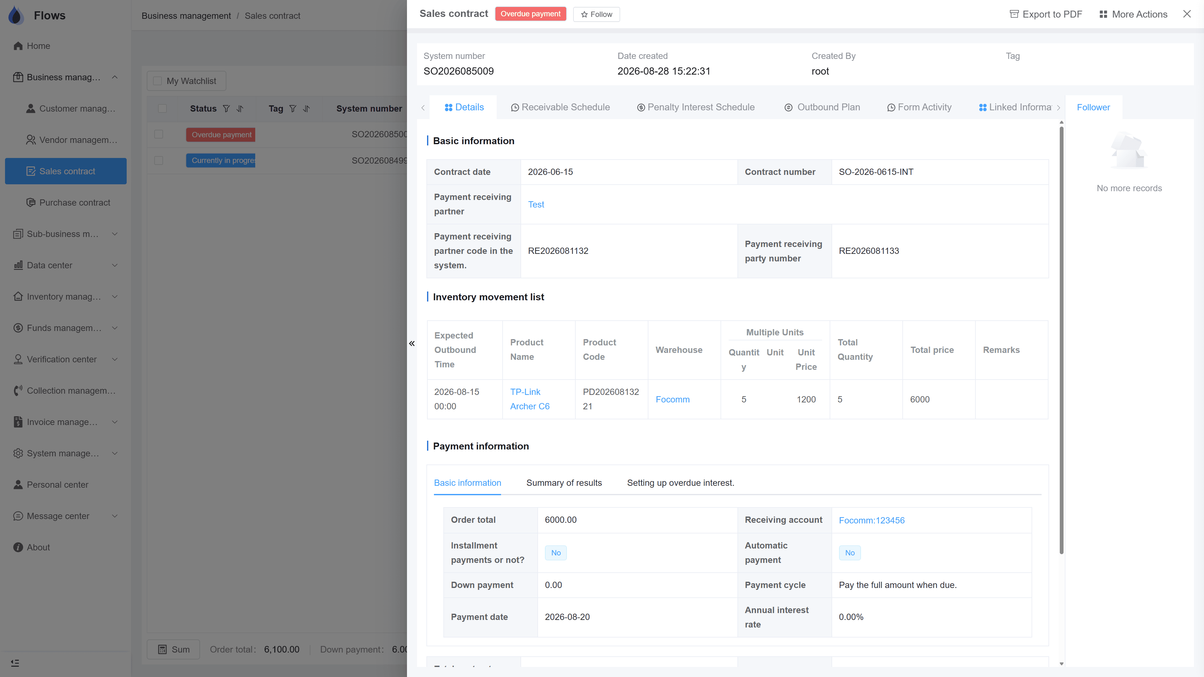 Contract detail with tabs